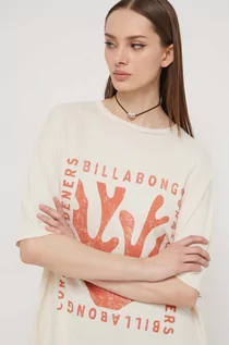 Koszulki sportowe damskie - Billabong t-shirt bawełniany BILLABONG X CORAL GARDENERS damski kolor beżowy - grafika 1
