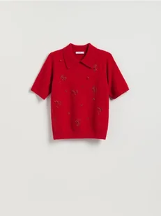 Reserved - Sweter z aplikacjami - czerwony - Swetry damskie - miniaturka - grafika 1