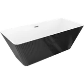 Wanny - Mexen Tava wanna wolnostojąca ryflowana 170 x 75 cm, biała/czarna, przelew gun metal - 52851707575-95 - miniaturka - grafika 1