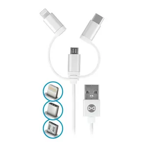 FOREVER KABEL USB micro-USB/Lightning/USB-C 1M bialy - Kable USB - miniaturka - grafika 1