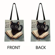 Torebki damskie - TEMU Urocza torba na ramię z czarnym kotem i otwartą książką, idealna na aktywności na świeżym powietrzu, zakupy i spotkania świąteczne. Uniwersalna - miniaturka - grafika 1