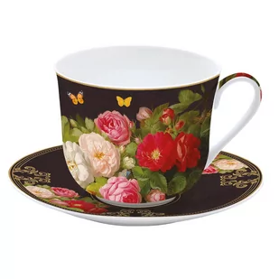 Easy life Filiżanka Do Kawy I Herbaty Porcelanowa Ze Spodkiem Victorian Garden Czarna 370 Ml - Filiżanki - miniaturka - grafika 1