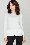 Bluzki damskie - Gładka BLUZKA damska dopasowana z tiulem szara S - miniaturka - grafika 1