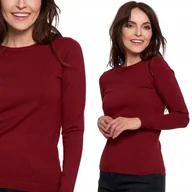 Swetry damskie - CIENKI GŁADKI I MIĘKKI SWETER DAMSKI Z WISKOZY Z DŁUGIM RĘKAWEM MORAJ L WINE RED - miniaturka - grafika 1