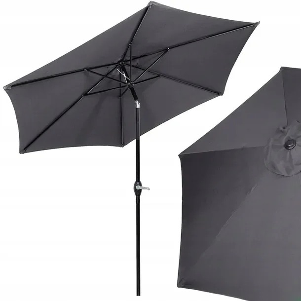 Duży Parasol Ogrodowy Składany Grafit Łamany Mocny 260cm Z Korbą