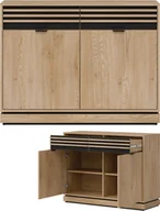 Komody - Komoda mała dwudrzwiowa z szufladami Lamele Dąb Cremona Czarny FERRO FE02 - miniaturka - grafika 1