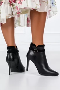 Botki Sergio Leone damskie na szpilce z ozdobą czarne BT550 - Botki damskie - miniaturka - grafika 1