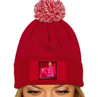 Czapki damskie - CZAPKA POMPON Zimowa Bawełniana Z Nadrukiem Czerwona Beanie KOKO SZMATEX - miniaturka - grafika 1