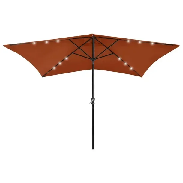 Pochylany Parasol Ogrodowy z Lampkami LED, Terakota, 200x300x247 cm