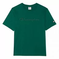 Koszulki sportowe damskie - Damski t-shirt z nadrukiem Champion Legacy Crewneck T-shirt - zielony - CHAMPION - miniaturka - grafika 1