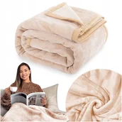 Koce - Koc 200x220 akrylowy jednolity ciepły GRUBY pled na łóżko YASEMIN krem - miniaturka - grafika 1