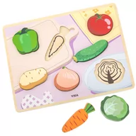Układanki dla dzieci - VIGA Drewniane Puzzle Układanka Montessori 2w1 Figurki Warzywa - miniaturka - grafika 1