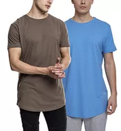 Koszulki męskie - Urban Classics Męski T-shirt 2-pak, Shaped Long Tee, dwupak Basic T-shirty dla mężczyzn dostępne w wielu wariantach kolorystycznych, rozmiary XS - 5XL, Army Green/Horizon Blue, S - miniaturka - grafika 1
