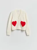 Swetry damskie - Reserved - Kardigan z haftem - kremowy - miniaturka - grafika 1