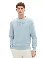 Bluzy męskie - Podstawowa męska bluza TOM TAILOR z okrągłym dekoltem i nadrukiem z logo, 30463-zgaszony miętowy błękit, XL - miniaturka - grafika 1