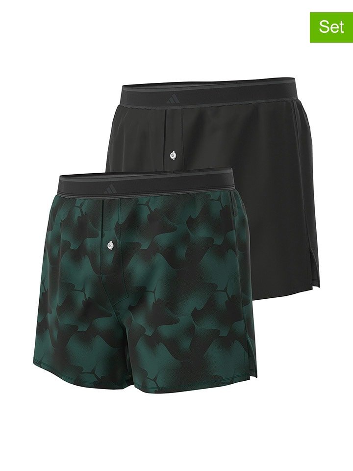 adidas Bokserki (2 pary) w kolorze czarnym i ciemnozielonym