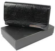Portfele - Portfel Damski Skórzany Lakierowany GREGORIO Długi Z Suwakiem Lakierowany GF-110 CZARNY RFID 17 x 9 x 4 [cm] - miniaturka - grafika 1