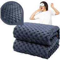 Koce - Granatowy Koc Narzuta Na Łóżko Tłoczony W Kwadarty Pled 200X220Cm Pokrowiec - miniaturka - grafika 1