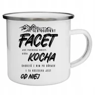 Kubki - KUBEK Stalowy Emaliowany BIAŁY FACET KOCHA GÓRY Prezent od Niej Mix Wzory - miniaturka - grafika 1