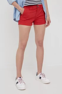 Spodenki damskie - Pepe Jeans Pepe Jeans szorty bawełniane BALBOA SHORT damskie kolor czerwony gładkie medium waist - grafika 1