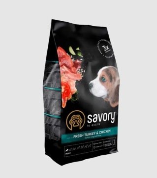 SAVORY KARMA SUCHA Z INDYKIEM I KURCZAKIEM DLA SZCZENIĄT WSZYSTKICH RAS 3 KG