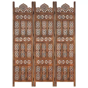 Parawan VidaXL, 3-panelowy, rzeźbiony, brązowy, drewno mango, 120x165 cm - Parawany - miniaturka - grafika 1
