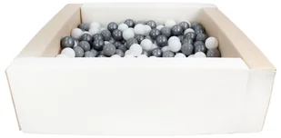 Kwadratowy suchy basen z ekoskóry z 300 piłeczkami (biały, cappuccino/biały, szary, srebrny) - Suche baseny - miniaturka - grafika 1
