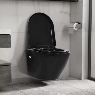 VidaXL Wisząca toaleta bez kołnierza, ceramiczna, czarna - Miski WC - miniaturka - grafika 1