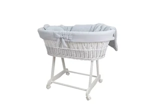 Wiklinowy kosz Mojżesza AMELIA biały z pościelą muślinową jasno szarą. - Łóżeczka i kojce Wiklinowy kosz Mojżesza AMELIA biały z pościelą muślinową jasno szarą. - Łóżeczka i kojce - miniaturka - grafika 1