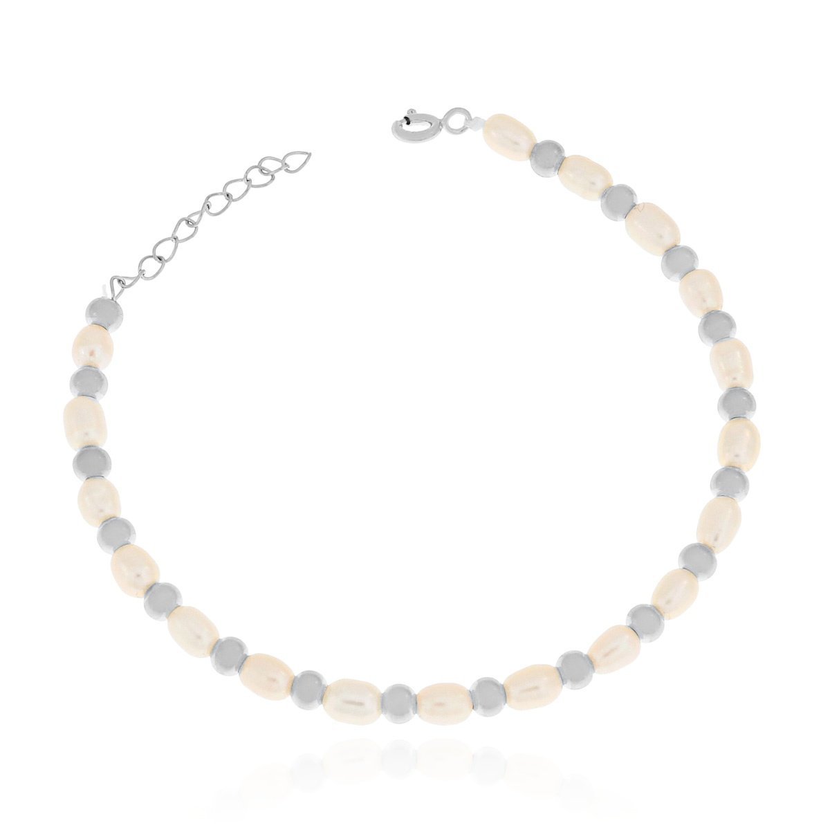 Srebrna bransoletka z białymi perłami i kulkami 17 cm pr. 925