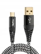 Kable USB - Kabel USB Topk USB A - micro USB SREBRNY SZYBKIE ŁADOWANIE OPLOT 1M - miniaturka - grafika 1