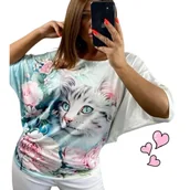 Bluzki damskie - SWETERKOWA BLUZKA DAMSKA kot kotek nietoperz luźna wygodna tunika 44 46 2XL - miniaturka - grafika 1