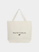Torebki damskie - 4F Torba tote bag bawełniana na ramię (27 L) - kremowa Uniwersalny - miniaturka - grafika 1