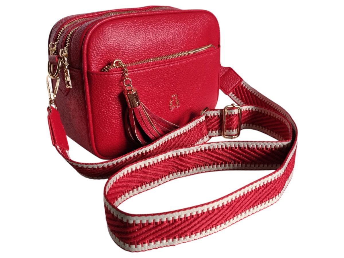 Torebka Damska Mała Listonoszka Na Ramię, Kuferek, Szeroki Pasek, Czerwony