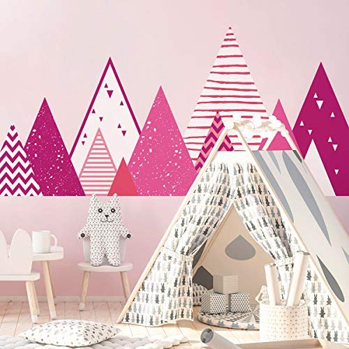 Tatuaż ścienny, samoprzylepny, dla dzieci, ogromna dekoracja, skandynawskie góry do pokoju dziecięcego, Mika, 65 x 240 cm