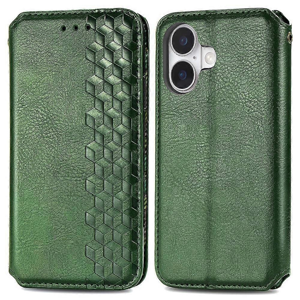 Do etui iPhone 16 Rhombus Imprint PU skórzany portfel etui na telefon - zielony Wielobarwny Green
