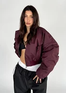 Kurtki damskie - Krótka kurtka typu bomber burgund - miniaturka - grafika 1
