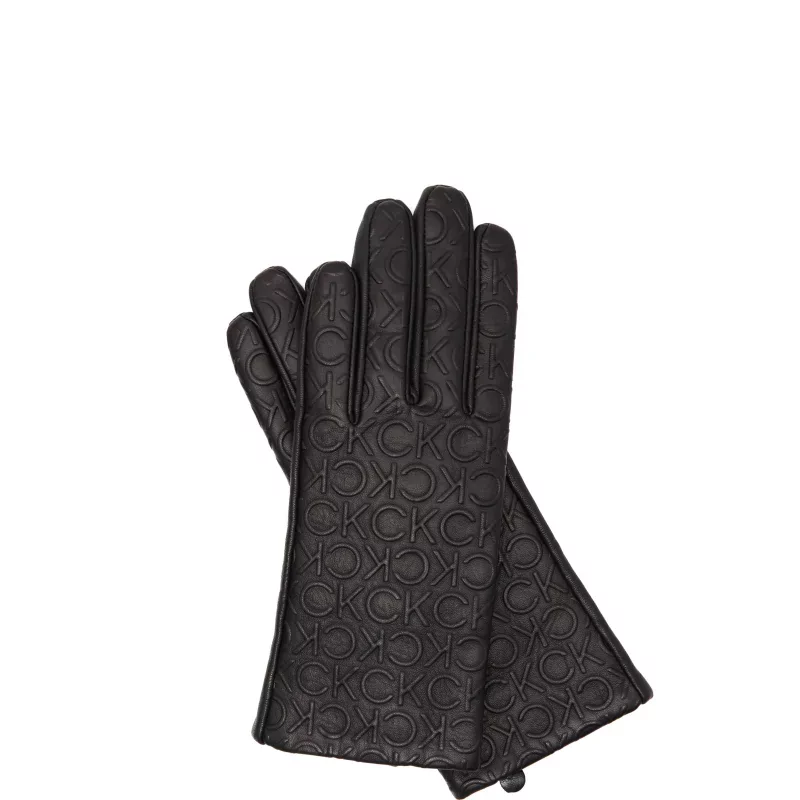 Calvin Klein Skórzane rękawiczki RE-LOCK DEBOSSED | z dodatkiem wełny