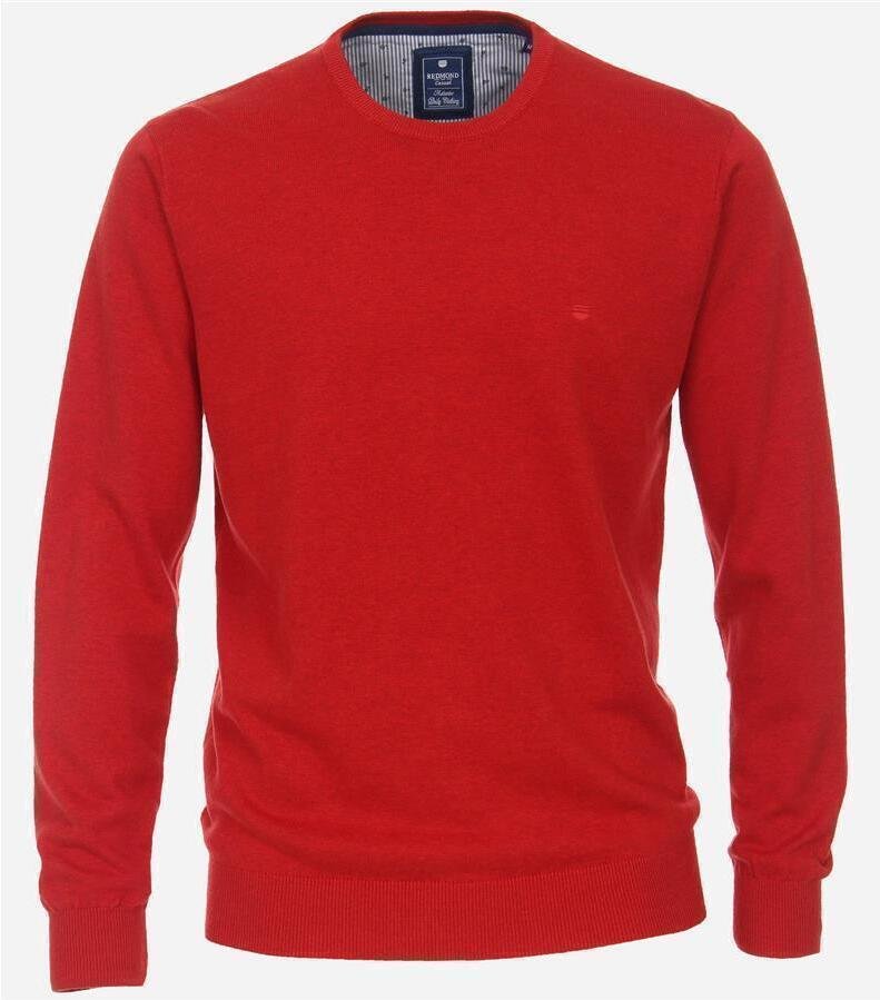 REDMOND Casual sweter męski długi rękaw okrągły dekolt regular fit bawełna czerwony cętkowany XXL