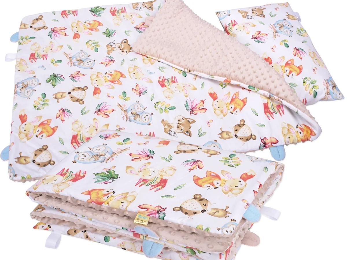 Kocyk minky BOBO z poduszką dla dzieci do żłobka, ocieplana pościel 75x100