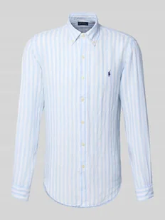 Koszula lniana o kroju custom fit z kołnierzykiem typu button down - Koszule męskie - miniaturka - grafika 1