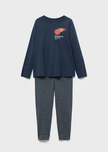 MANGO KIDS - Długa piżama w paski granatowy - 9-10 lata - Dzieci - Piżamy chłopięce - miniaturka - grafika 1