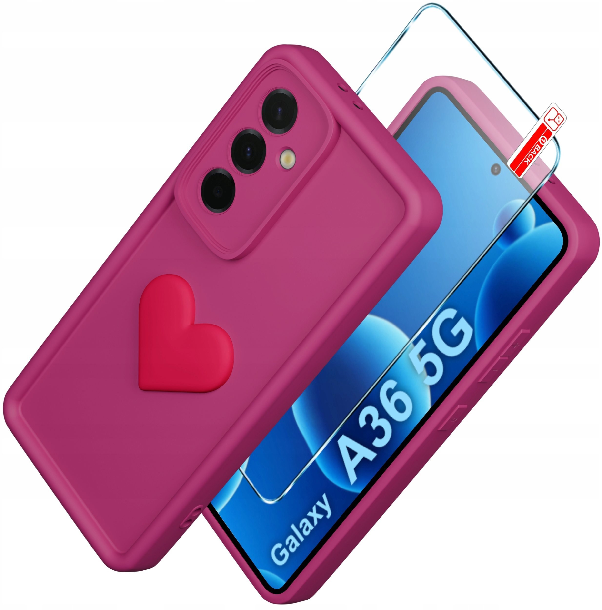 krainaGSM Etui do Samsung A36 A37 5G silikonowe MATOWE serce + Szkło ochronne 9H