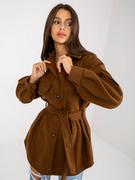 Płaszcze damskie - Płaszcz długa brązowy casual koszula wierzchnia dekolt kołnierzyk rękaw długi kieszenie guziki - miniaturka - grafika 1