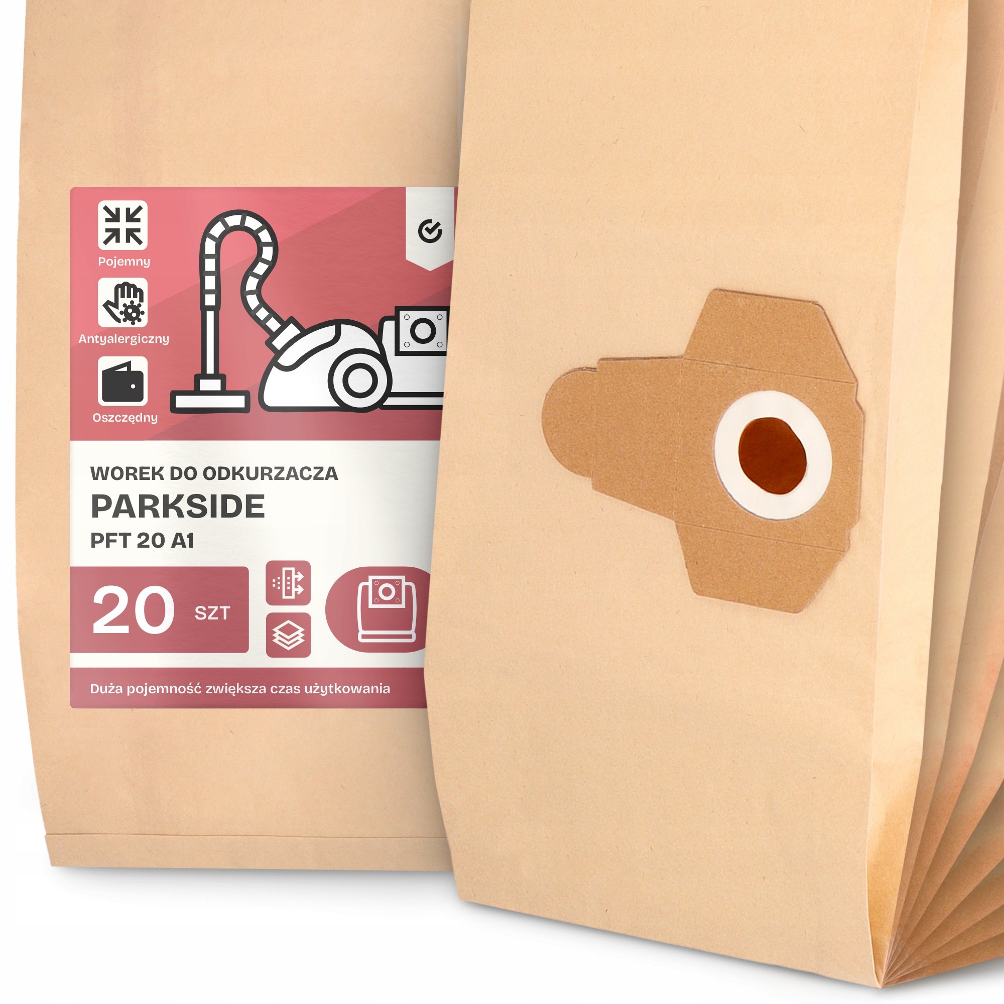 20x Worek do Odkurzacza Parkside Pft 20 A1 Papierowy Duży Mocny Worki 2A