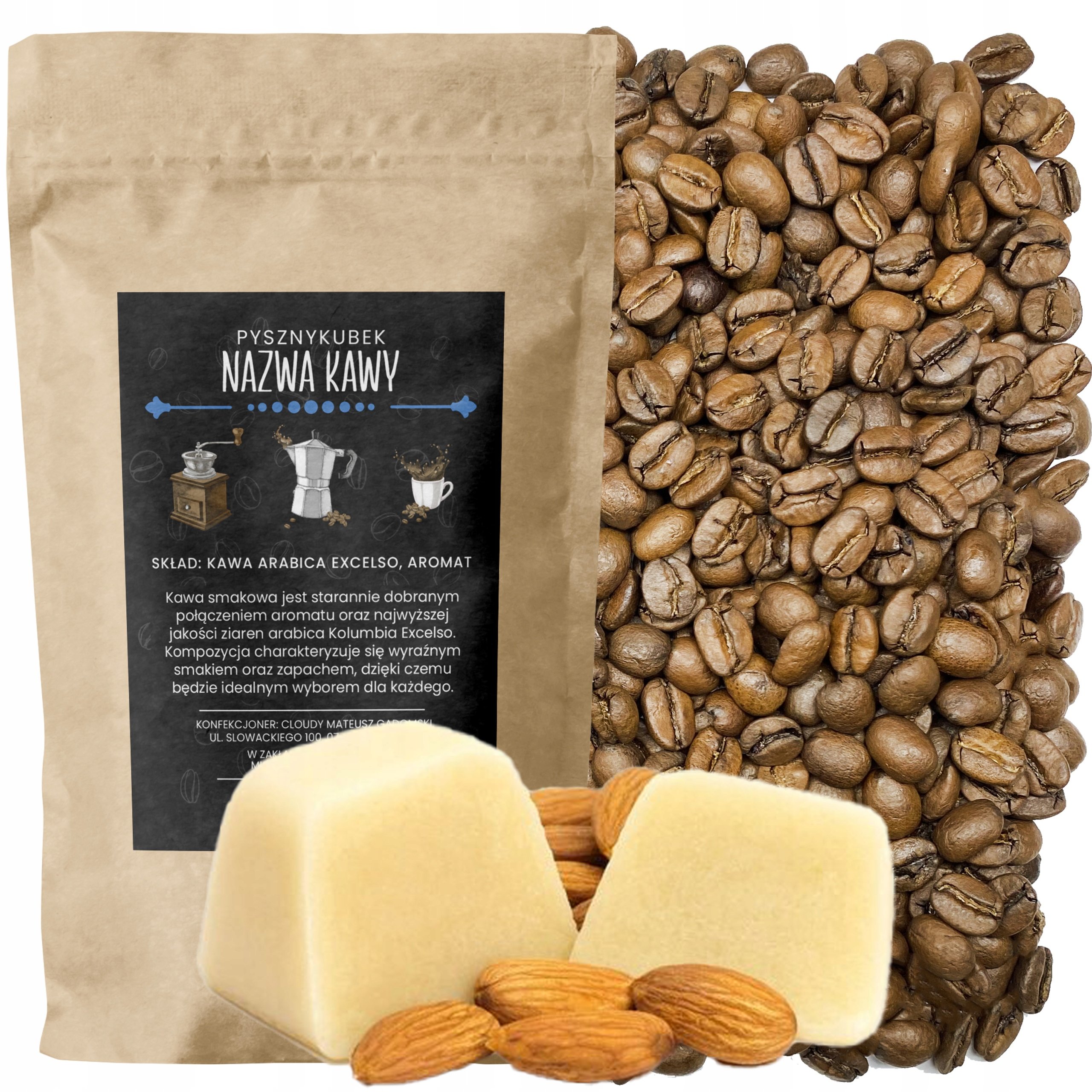 Kawa smakowa Marcepan 1000G 1KG ziarnista arabica