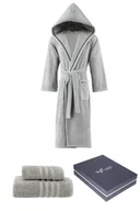 Szlafroki męskie - Unisex szlafrok STRIPE + ręczniki + pudełko M + ręczniki + pudełko Szary - miniaturka - grafika 1
