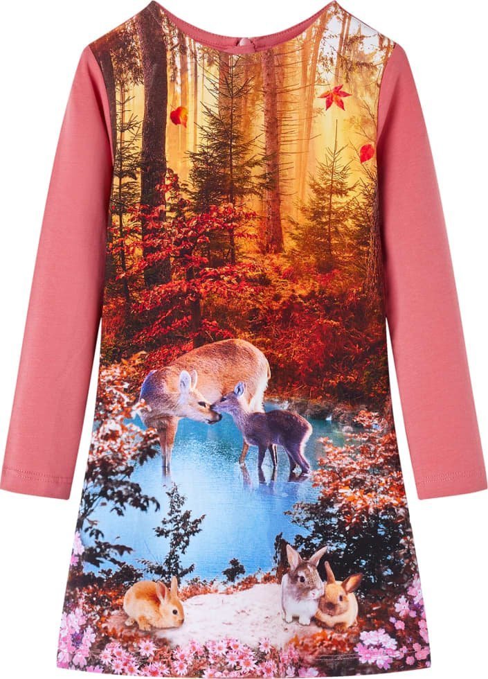 vidaXL Sukienka dziecięca z długimi rękawami, stary róż, 116