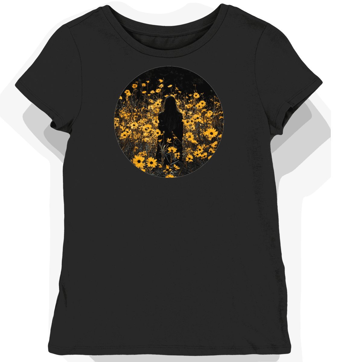 Koszulka damska czarna z motywem kwiatów horroru XS