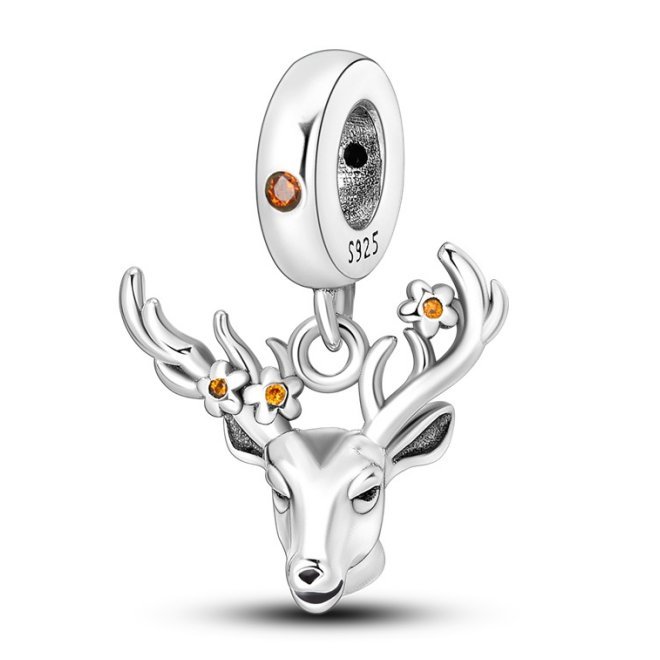 Zawieszka Charms SREBRO 925 Koralik Poroże Jelenia i Kwiaty